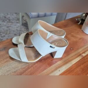 Calvin Klein Women's Beige Block Heel Mules